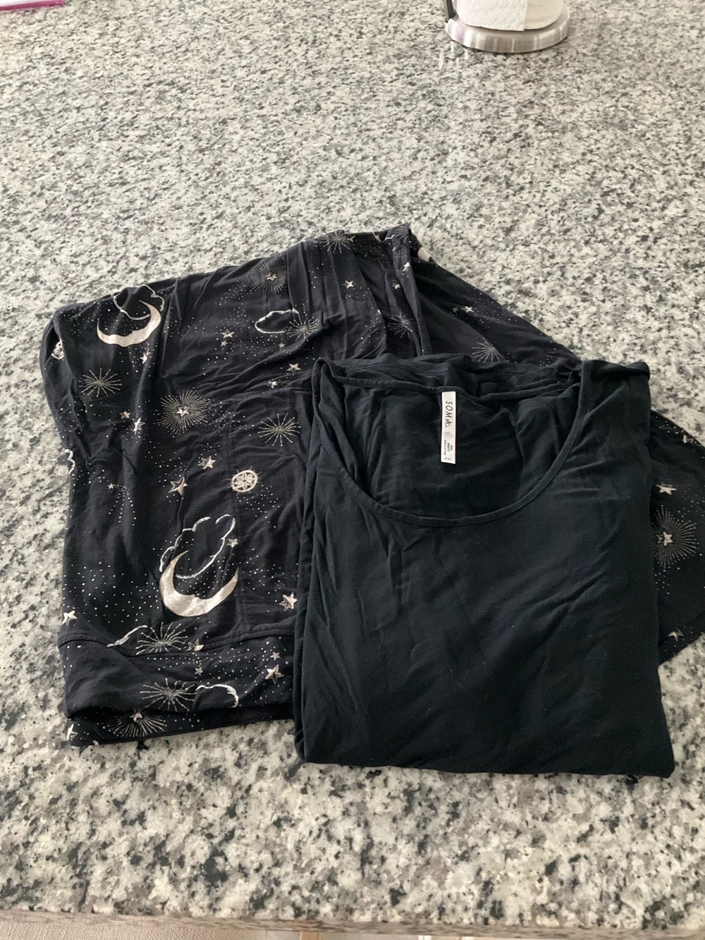 Soma Black Scoop-Neck Top & Black Celestial Print Pajama Pants